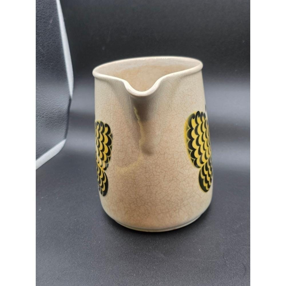 Vintage MCM Arabia Finland Yellow Butterly Pitcher Cream Crackle Glaze - Picture 2 of 10